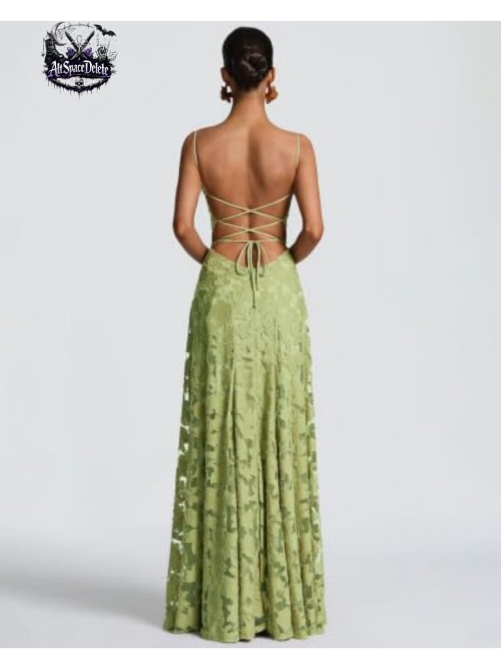 Floral Lace Maxi Bridesmaid Dress A-Line Spaghetti Strap Backless - Picture 3 of 6